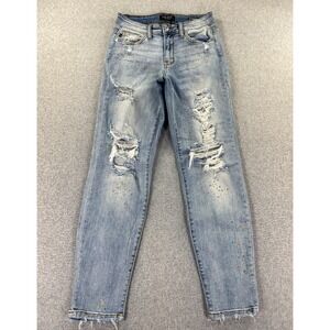 Judy Blue Boyfriend Jeans Women's 3/26 Distressed Stretch Light‎ Paint Splatter
